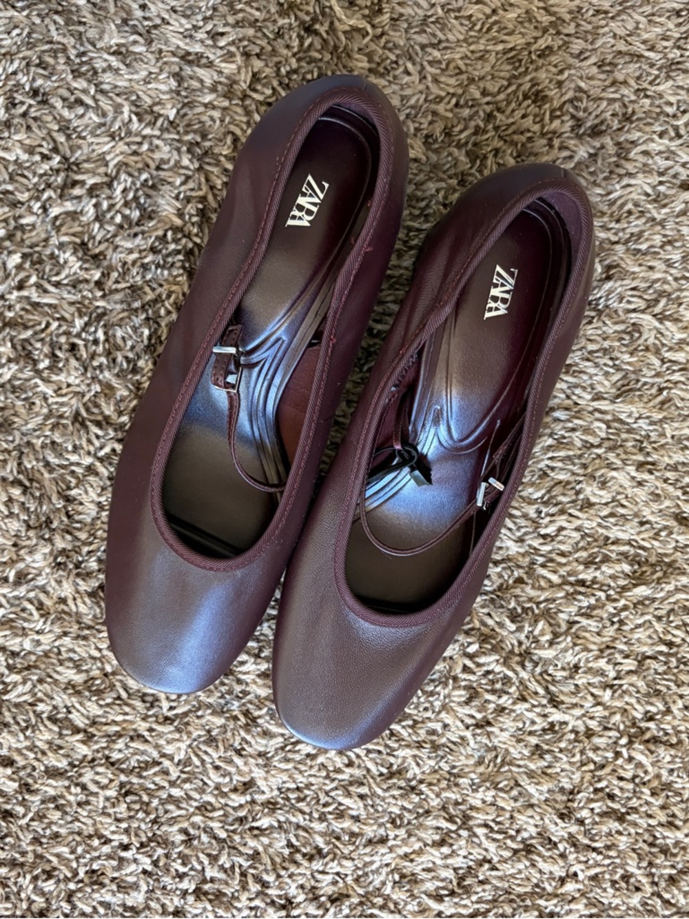 Zara Wine Burgundy Leather Ballet Flats